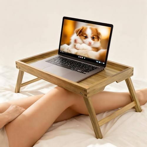 Acacia Bed Tray Table with Folding Legs