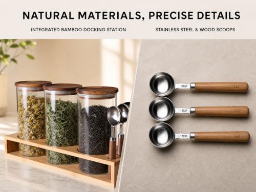 KKC HOME ACCNETS Glass Canister Set with Bamboo Rack & Scoops (5 Count)