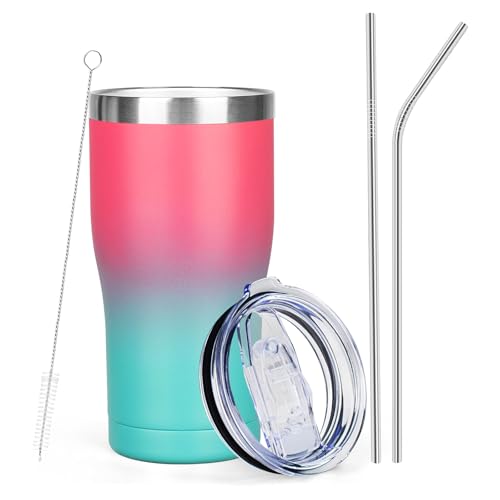 20oz Insulated Tumbler with Lid Straw Travel Coffee Mug