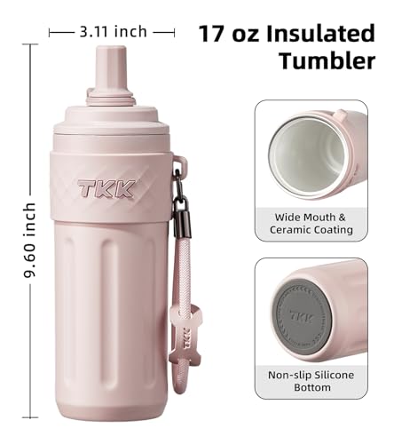 17 OZ Travel Tumbler Ceramic Lining with Straw Lid