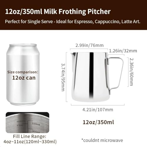12oz Milk Frothing Pitcher Stainless Steel Espresso Steaming Jug