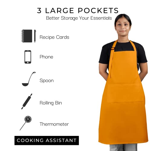 Cotton Apron for Women Men with 3 Pockets Chef Kitchen Aprons for Cooking Adjustable Bib for BBQ