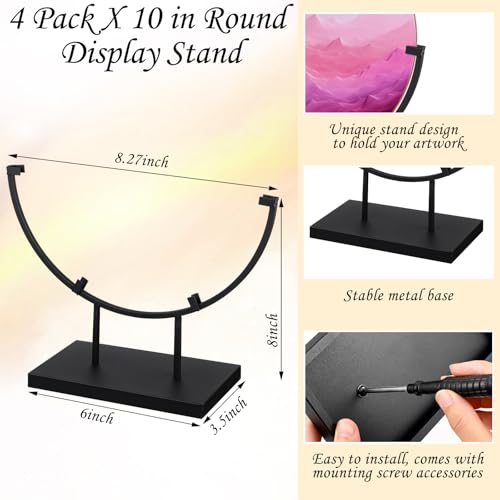 4 Pcs 8 In Round Metal Display Stand for Display Stained Glass (4 Count)