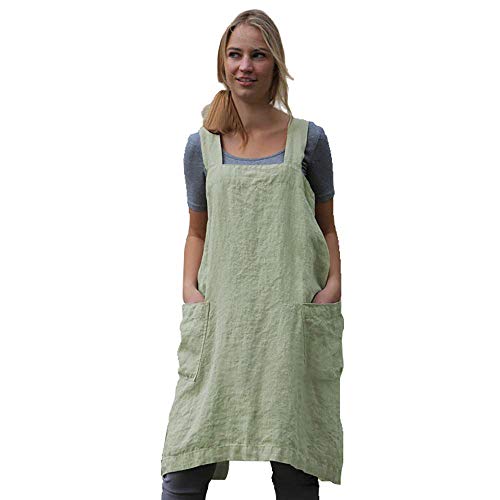 Women's Pinafore Square Apron Baking Cooking Gardening Works Cross Back Cotton