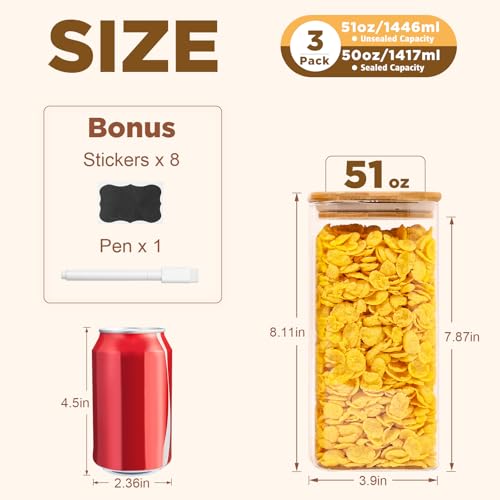Glass Food Storage Jars Square 51oz (3 Count)