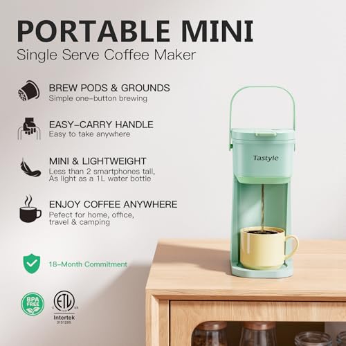 Mini Single Serve Coffee Maker for K Cups and Grounds with Handle