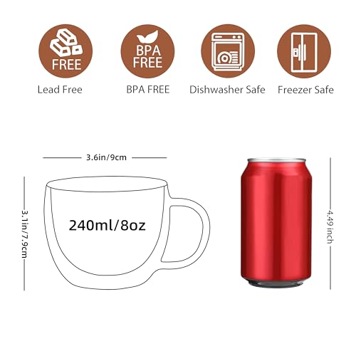 8oz Double Wall Glass Coffee Mugs (4 Count)