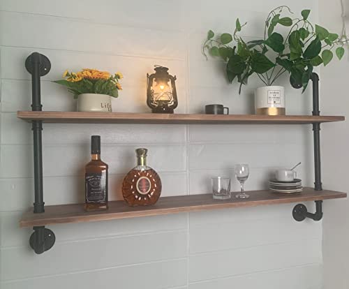 Pipe Shelves Industrial Pipe Shelving Real Wood Industrial Floating Shelves with Wood Planks 48 inch Wall Shelves Rustic Hanging Bookshelf Farmhouse Kitchen Bar Shelving