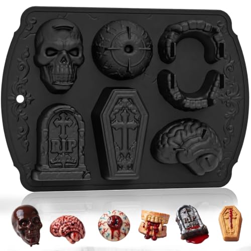 Skull Cake Pizza Pan 6 Spooky Shapes Halloween Silicone Baking Mold