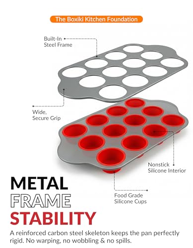 Non Stick 12 Cup Silicone Muffin Pan with Steel Frame