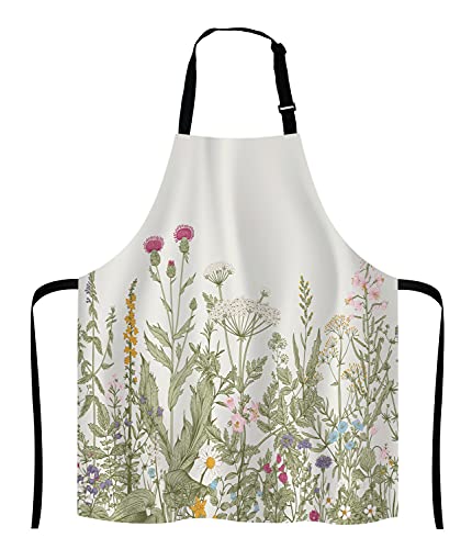 Herbs and Wild Flowers Bib Apron with Adjustable Neck for Men Women