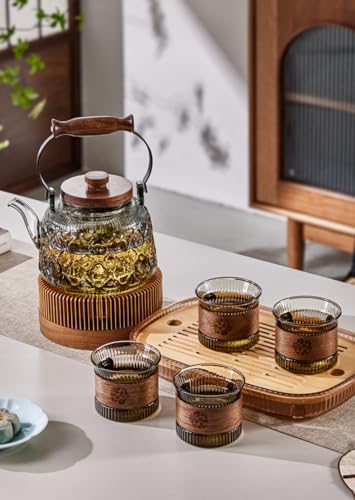 Stovetop Safe Glass Teapot with Malus Spectabilis Pattern Removable Infuser Fine Borosilicate Tea Pot perfect for Fruit Flowering Tea Canister Premium Quality Tea Kettle Gift