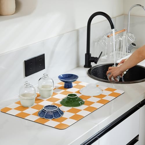 Checkered Dish Drying Mat for Kitchen Counter