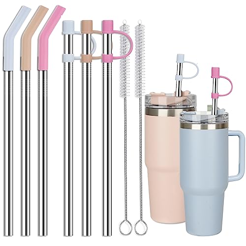 10.5" Stainless Steel Straws with Covers fit Stanley 30 oz tumbler