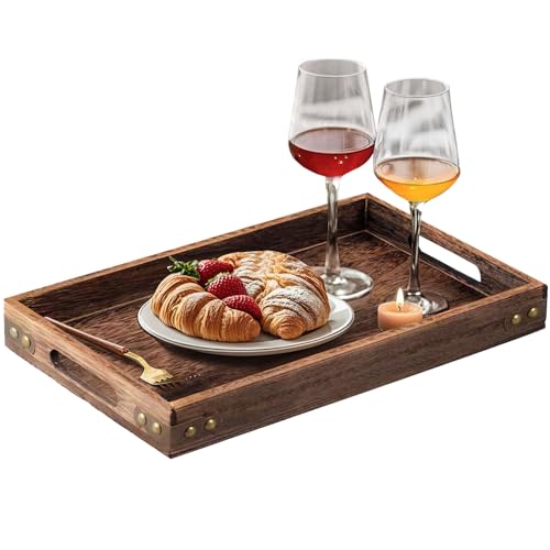 Wood Serving Tray with Handles for Breakfast in Bed