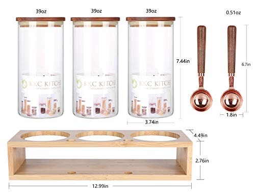 Sealed Glass Food Storage Containers with Airtight Wood Lids and Scoops for Kitchen Counter (3 Count)