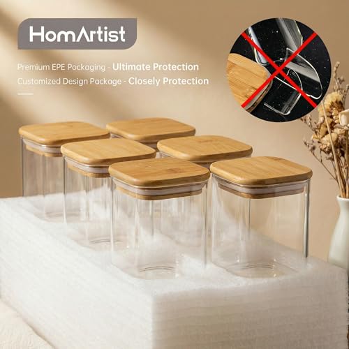 42 oz & 27 oz Square Glass Food Storage Containers with Bamboo Lids (4 Count)