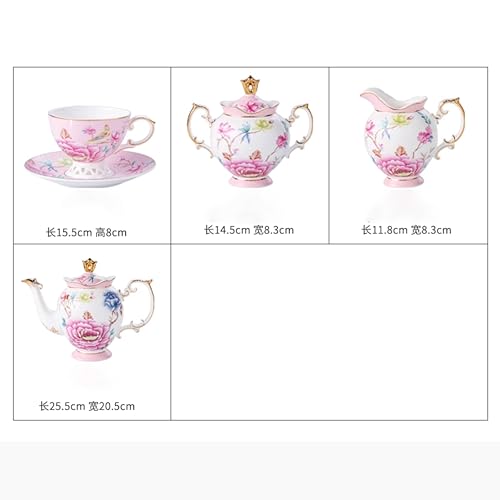 Pink Floral Porcelain Tea Set with 6 Cups and Saucers