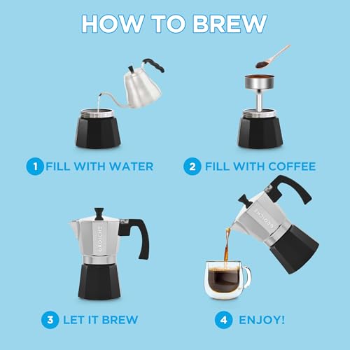 Milano Stovetop Espresso Maker Moka Pot 9 espresso Cup Tuxedo Black