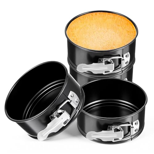 4 Pcs 4 Inch Non Stick Springform Pan with Removable Bottom Carbon Steel Round Springform Cheesecake Pan with Stainless Steel Spring Buckles for Baking Kitchens Restaurant (4 Count)