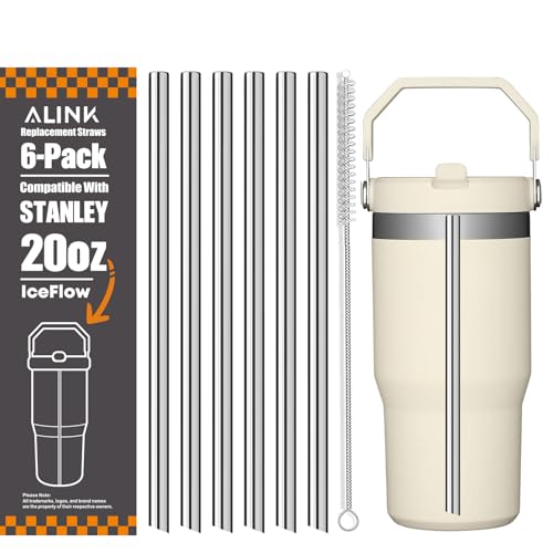Stainless Steel Straws Compatible with Stanley Iceflow 20oz Flip Tumbler (6 Count)