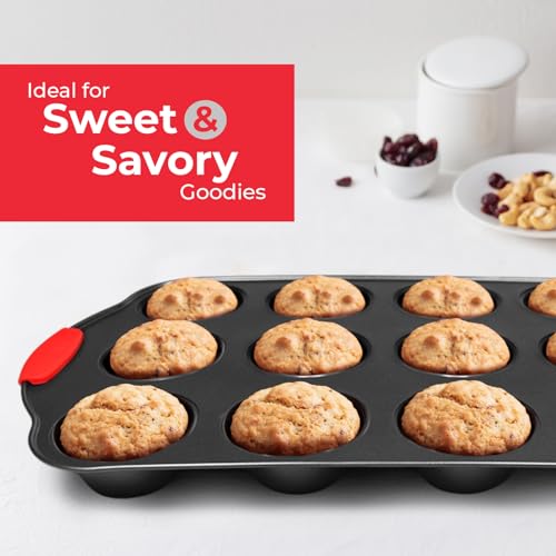Non-Stick 8-Piece Baking Pan Set, BPA-Free Carbon Steel Bakeware Set with Silicone Handles, Stackable Kitchen Oven Set, Cookie Sheet, Baking Tray, Baking Sheet Set, Oven Safe (446°F) (8 Count)
