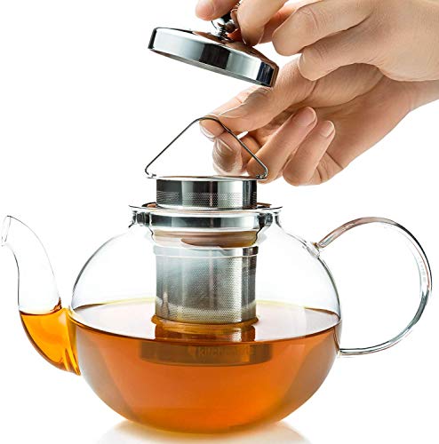 Glass Teapot Set with 4 Double Wall Tea Cups & Removable Stainless Steel Infuser