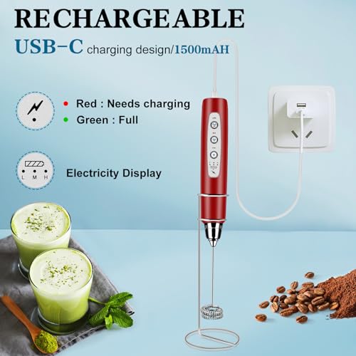 Milk Frother Wand Rechargeable Handheld Whisk Coffee 3 Speed Adjustable