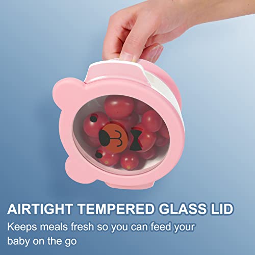 Suction Baby Bowls with Leakproof Tempered Glass Lids for Babies & Toddlers