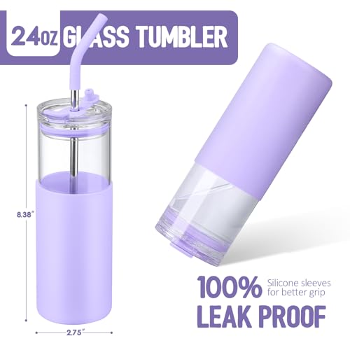 24oz Glass Tumbler with Lids and Straws