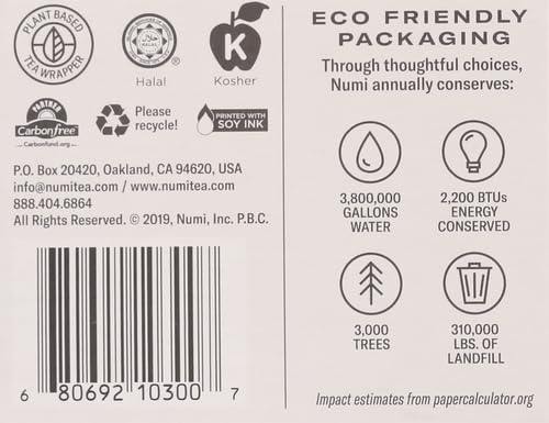 Numi Organic Matcha Toasted Rice Tea, 18 Green Tea Bags Micro-Plastic Free (Pack of 2)