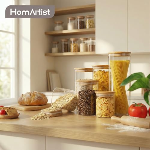 Round Glass Storage Containers with Bamboo Lids for Pasta & Flour (5 Count)
