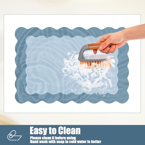 Blue Scalloped Coffee Mat for Countertop Coffee Bar Mat Matt