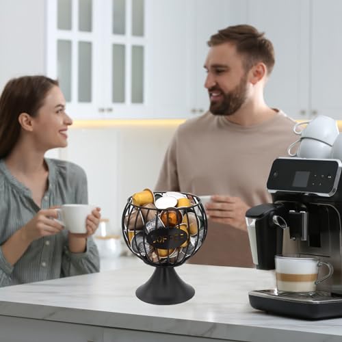 Coffee Pod Storage Organizer K Cup Holder for Counter Metal Storage Basket for Keuring pods Coffee Bar Decor Organizer for Capsule Creamer Black