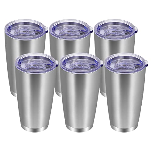 20oz Tumbler with Lid and Straw Stainless Steel Tumbler Cup Bulk Vacuum Insulated Double Wall Travel Coffee Mug Powder Coated Coffee Cup (6 Count)