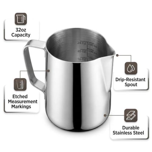32 Oz Etched Milk Frothing Pitcher Latte Art Espresso Stainless