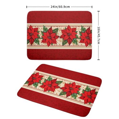 Poinsettia Flowers Dish Drying Mat 18"x24" Christmas Red Decorative Dish Drainer Mats Xmas Winter Floral Print Reversible Microfiber Dish Drying Rack Pad for Kitchen Countertop Sink