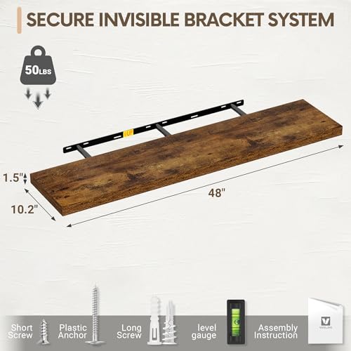 10 Inch Deep Floating Shelves for Wall 48” Set of 2 (2 Count)
