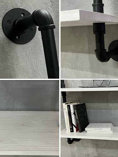 Industrial Pipe Shelving Rustic White Pipe Wall Shelves Industrial Shelves with Wood Planks Floating Shelves 60 Inch Farmhouse Bathroom (2 Count)