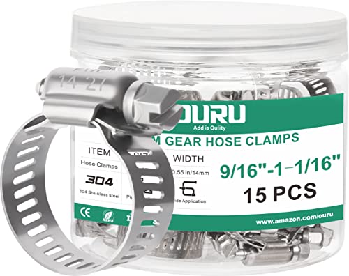 15PCS Hose Clamps Stainless Steel Adjustable 9 (16 Ounce)