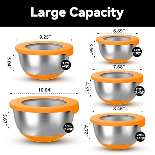Stainless Steel Mixing Bowls with Lids (5 Count)