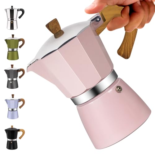 6 Cup Aluminum Moka Pot Classic Stovetop Espresso Coffee Maker 300ml 10oz Coffeemaker Percolator Mocha Pot Greca Coffee Maker Cafe Makers for Italian and Cuban Café Brewing Pink