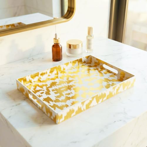 White & Gold Glitter Abstract Serving Tray with Handles