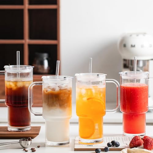 26oz Glass Tumbler with Handle & Lid