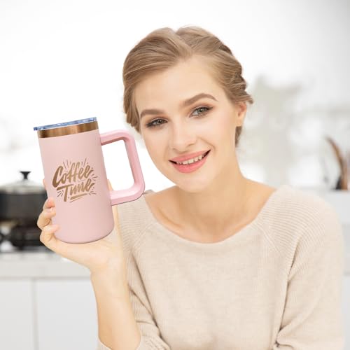 22oz Insulated Coffee Mug Bulk with Handle and Lid Pink (4 Count)