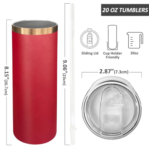 20 oz Skinny Tumblers Bulk with Lids and Straws Bright Red