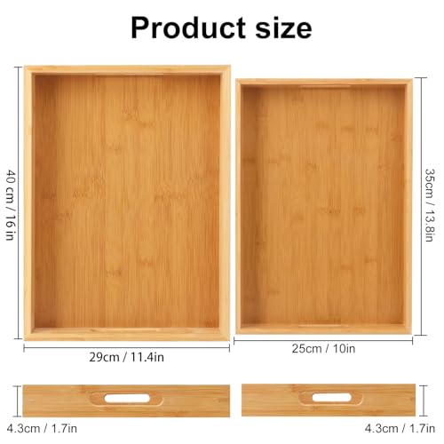 2 Pack Large Bamboo Serving Tray with Handles (2 Count)