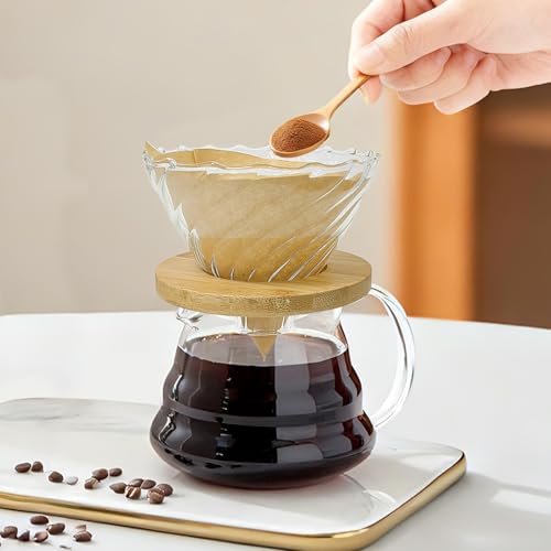 Glass Pour Over Coffee Dripper with Bamboo Stand & Handle