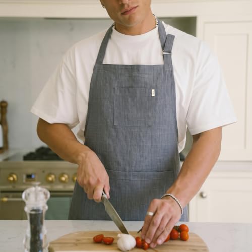 100% Linen Kitchen Apron Grey