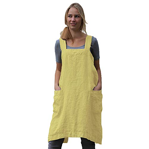 Women's Pinafore Square Apron Baking Cooking Gardening Works Cross Back Cotton